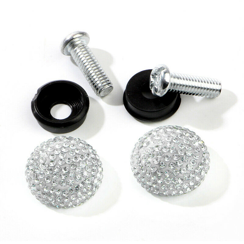 2X Autos Diamond Bling Covers Screw Bolt Cap Crystal Sparkle License Plate Frame