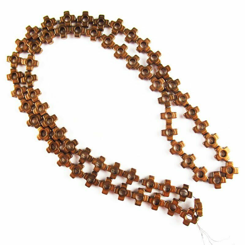 6x6x2mm Carved Coffee Hematite Cross Pendant Loose Bead 15.5 inch 10g A-463TS
