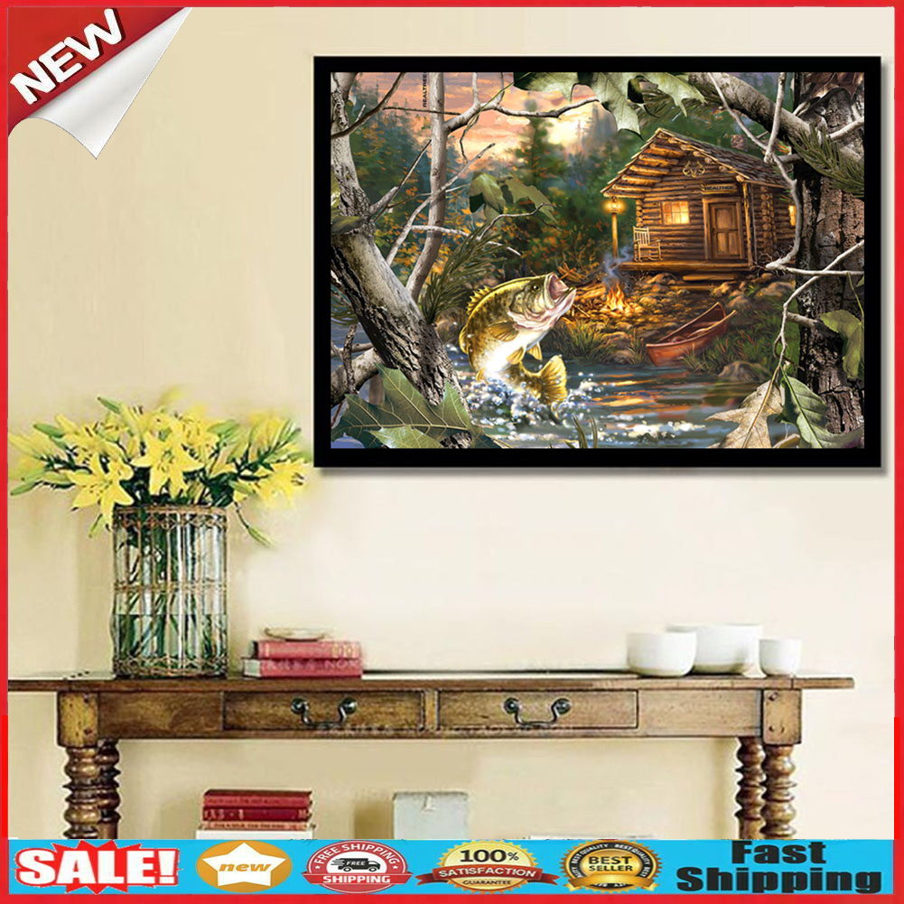 Fish 5D DIY Full Drill Round Diamond Painting Needlework Set Cross Stitch @