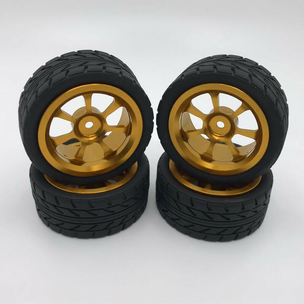 4Pieces Tires Wheel Rims Set fits WLTOYS 144001 1:14 A959 A969 RC Car Golden