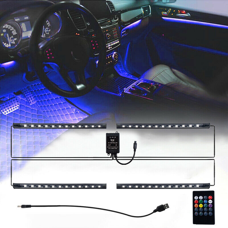 4Pcs  LED Colourful Strip Light with IR Control Box Remote Control USB Charging