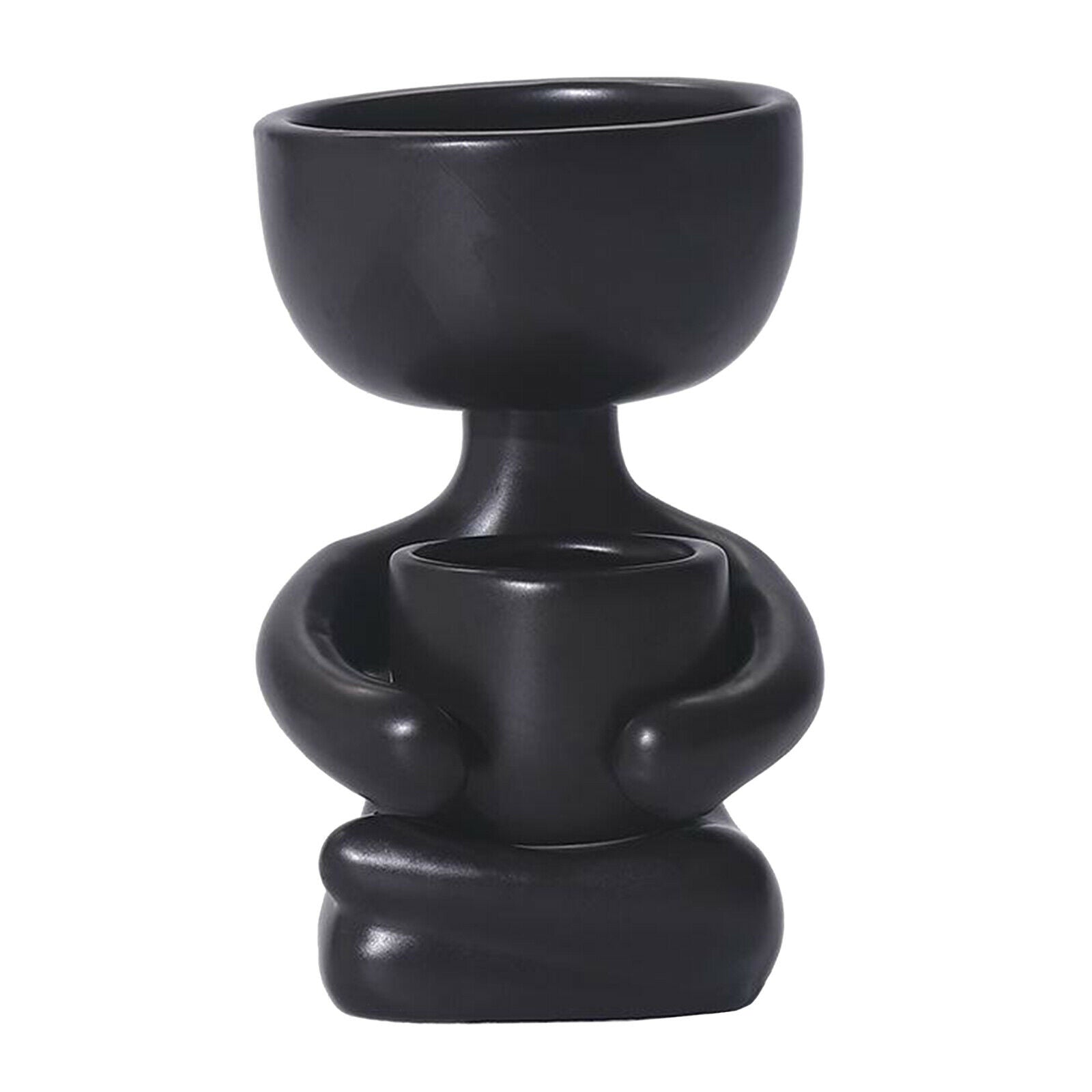 Ceramic Flower Pot Human Flower Vase Plant Pot Planter Black 10x6x8cm