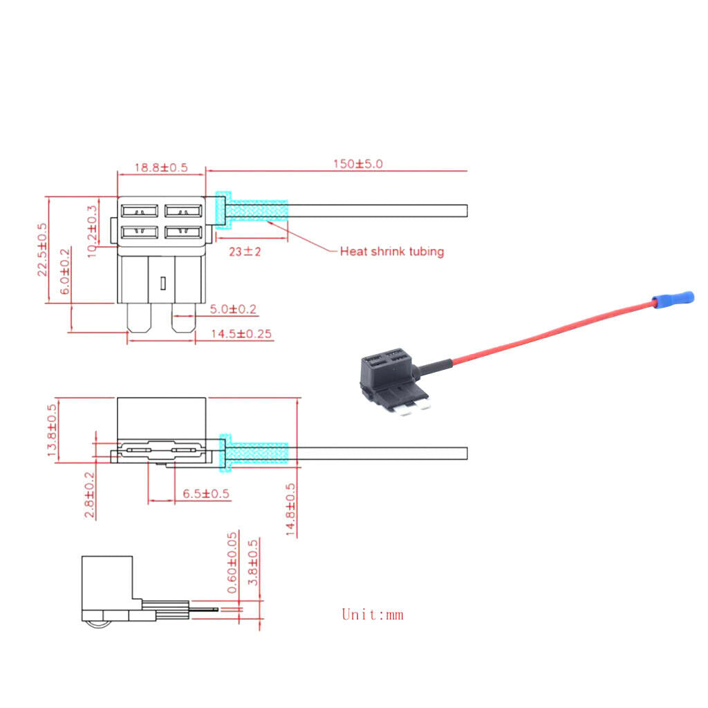 5 Pieces 15Amp Medium Blade Fuses with Add-a-circuit Low Profile Fuse Holder