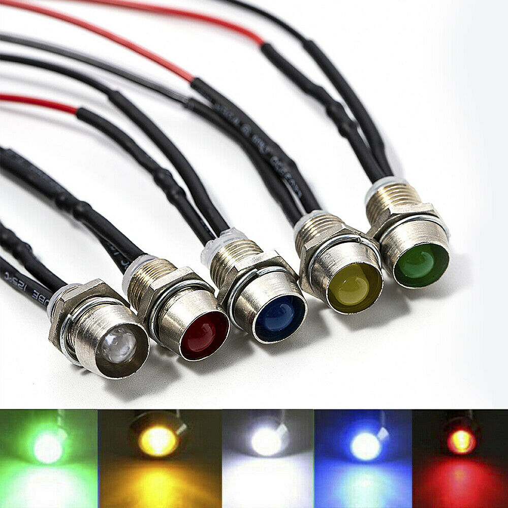 10 Car Boat 12V 8mm LED Indicator Light Pilot Dash Dashboard Panel Warning Lamp