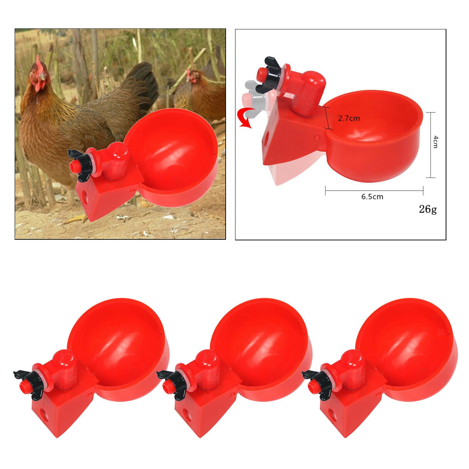 3x Poultry Automatic Watering Cups Dispenser Waterer Goose Quail Pigeon
