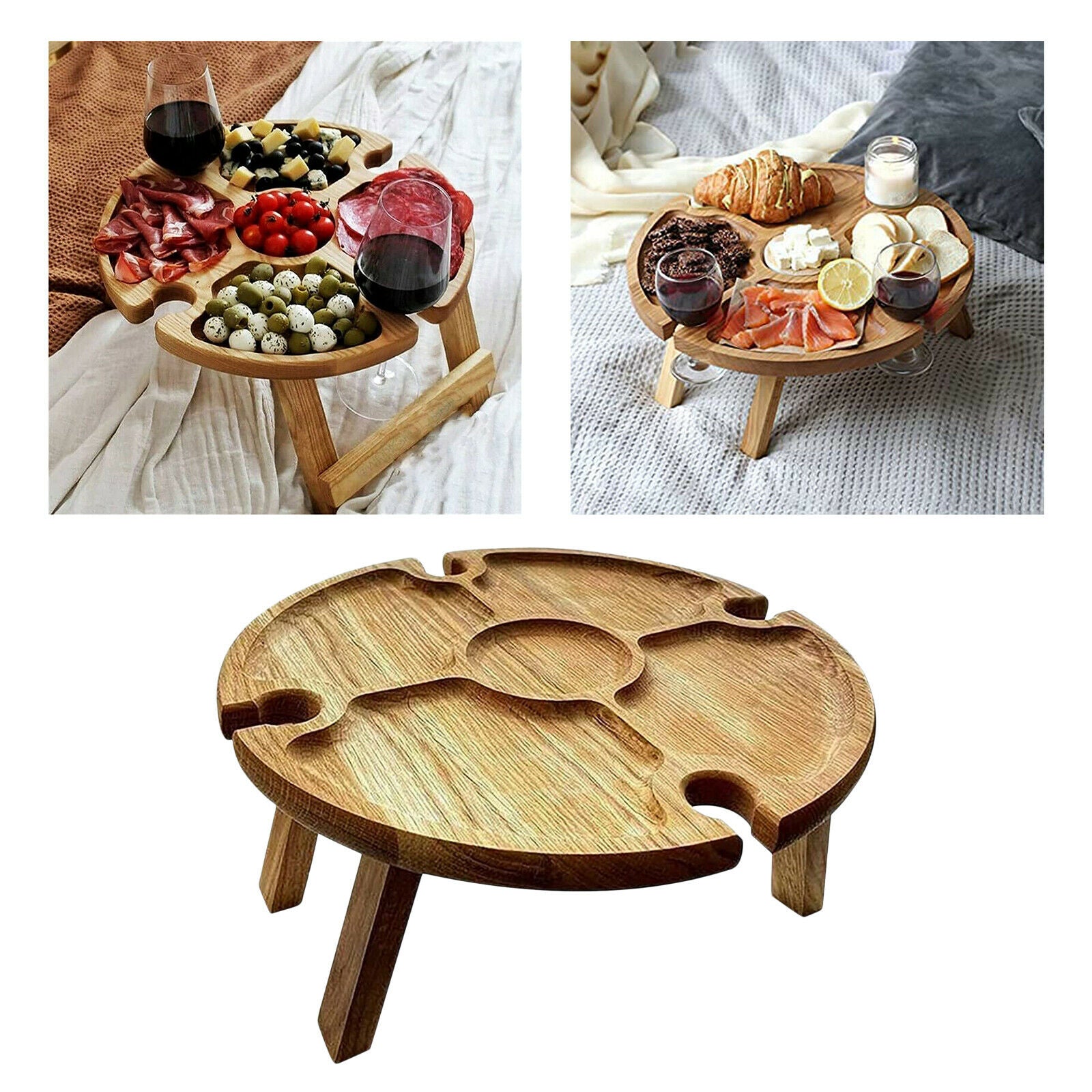 Outdoor Wooden Folding Picnic Table 2 In 1 for Camping Garden Round Desktop