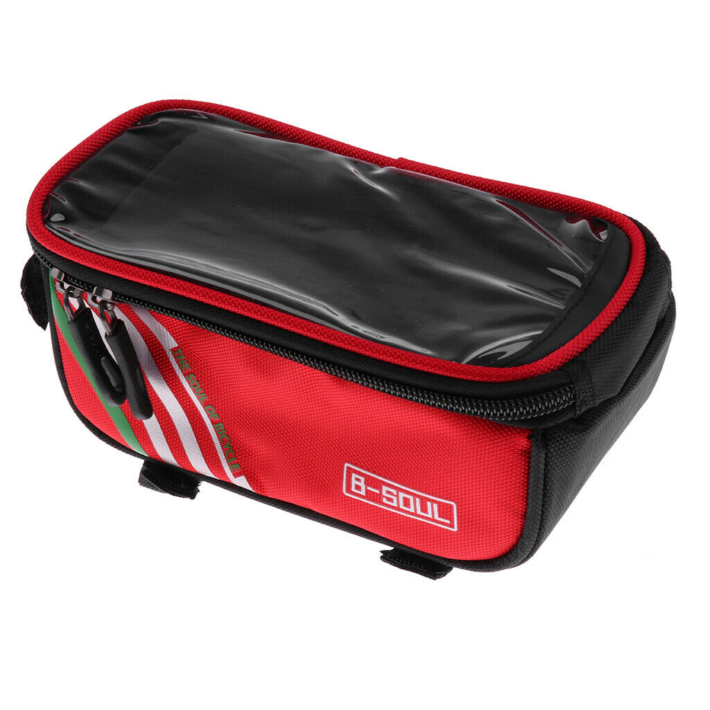 Waterproof Bike Bag 5.5inch Touch Screen Bicycle Frame Front Tube Bag Red