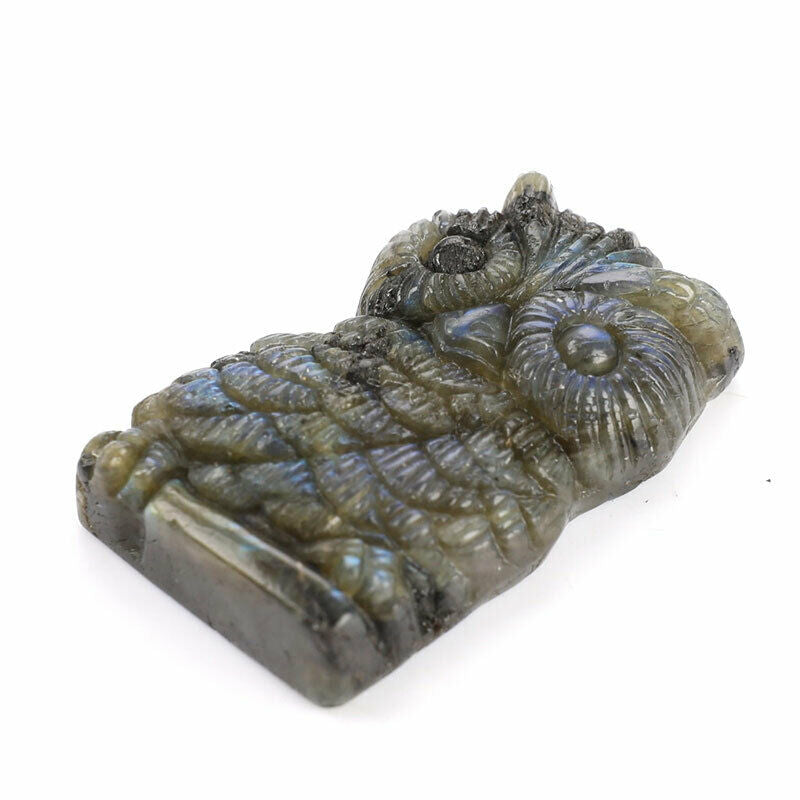 Natural Labradorite Stone Quartz Crystal Hand Carved Owl Labradorite StoneB Tt