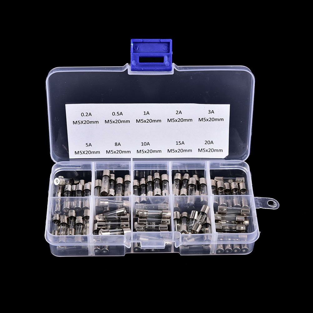 100X/Set 5x20mm Quick Blow Glass Tube Fuse Assorted Kits Fast-blow Glass Fusy TL