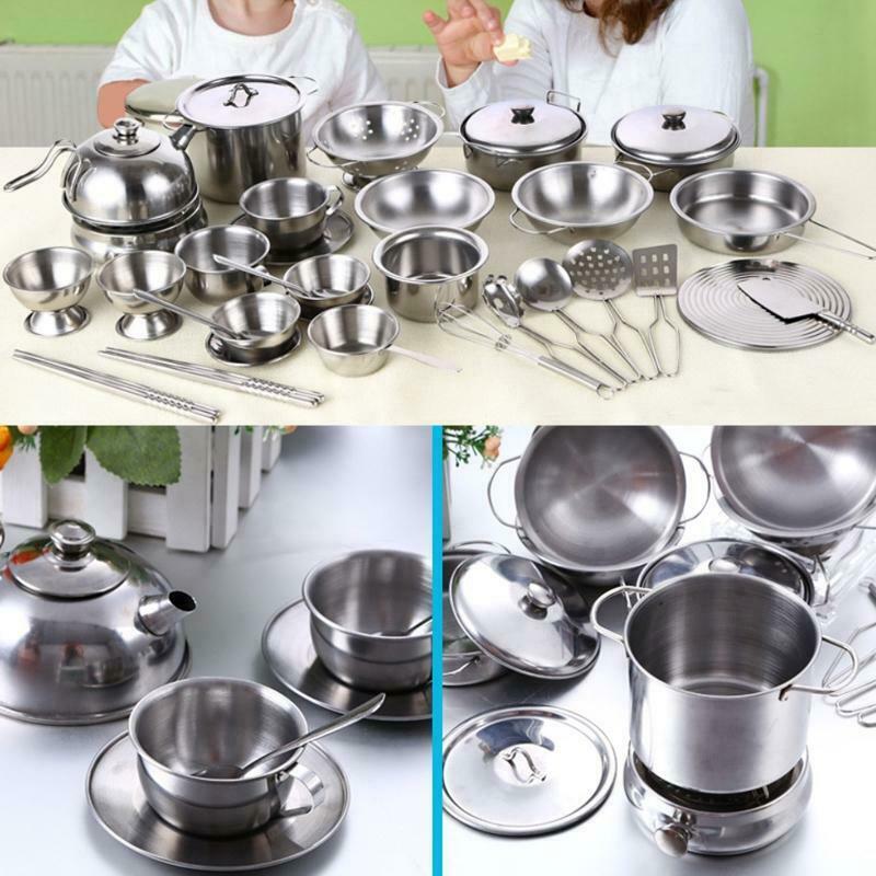 25Pcs Stainless Steel Kids House Kitchen Toys Children Pretend Play Cookware Set
