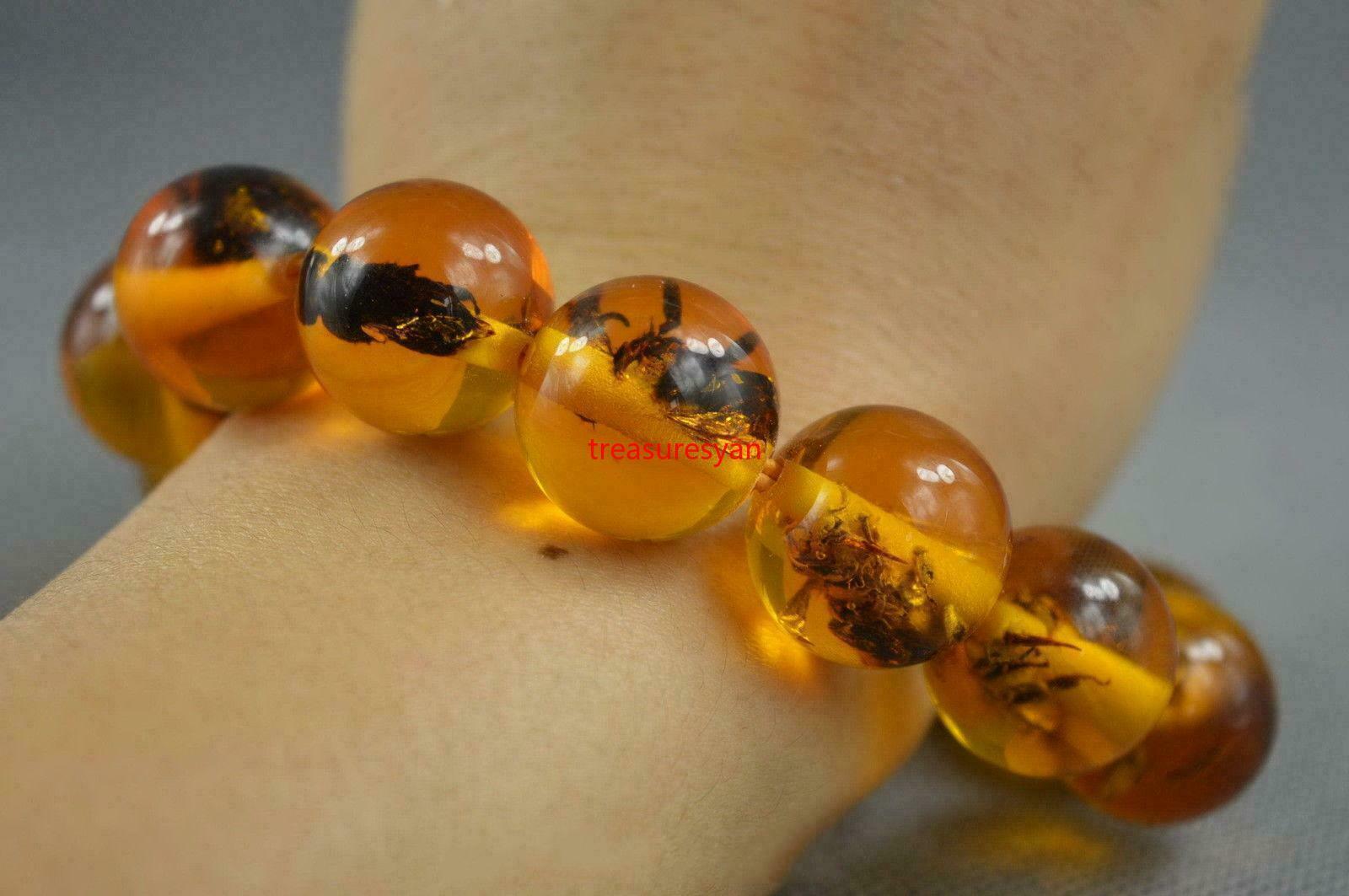Collectible Handwork Amber Inner Inlay Insect Exorcism Auspicious Lucky Bracelet