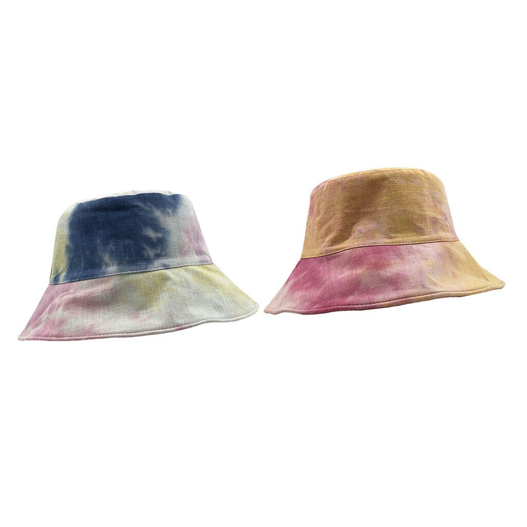 2 Pcs Womens Stylish Tie Dye Bucket Hat Outdoor Beach UV Protection Sun Hat