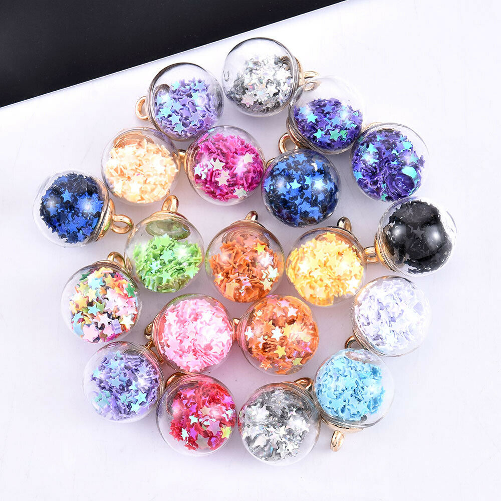 20x Fashion Glass Ball Pendants Confetti Making Round Transparent DIY Jewelry AU