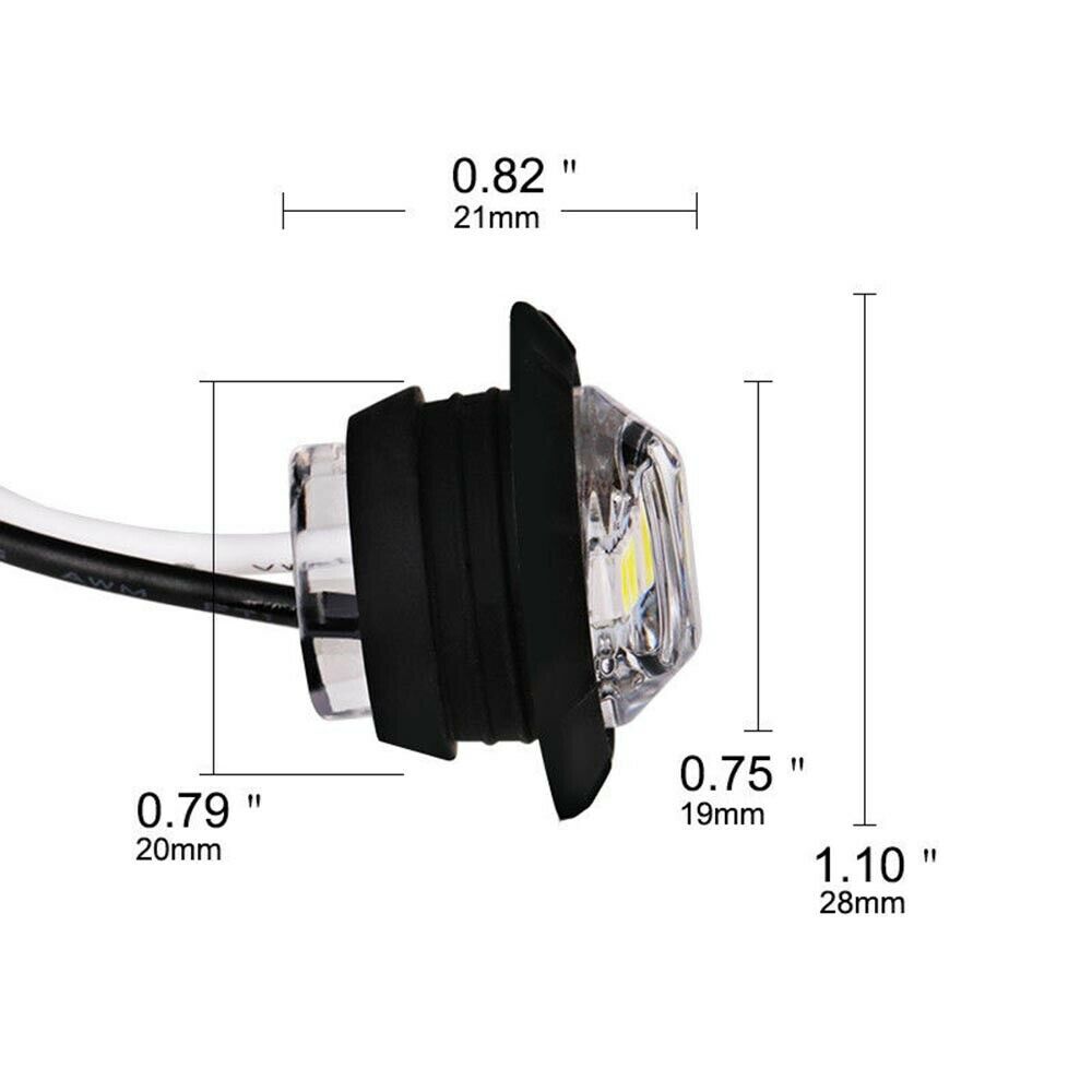 10Pcs 3/4" Round LED Clearence Front Rear Side Marker Indicators Light Truck Car
