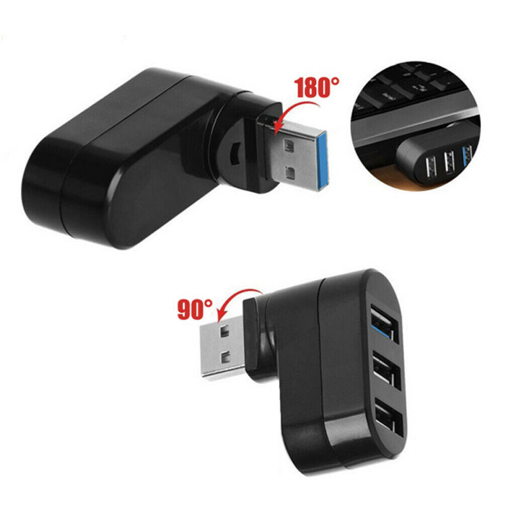 3-Port 180Â° Rotatable USB 3.0 2.0 Hub with USB 1 to 2 Y Splitter Cable