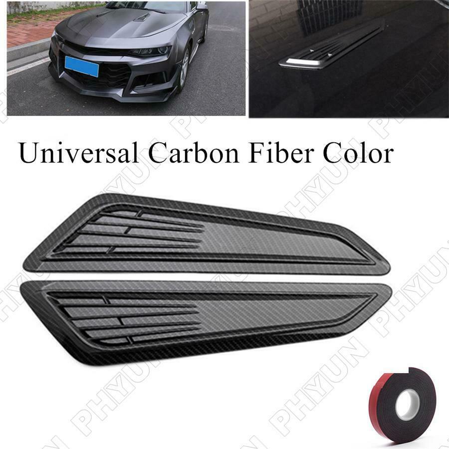 2x Carbon Fiber Look Car Hood Vent Cover Air Flow Intake Cooling Panel Trim