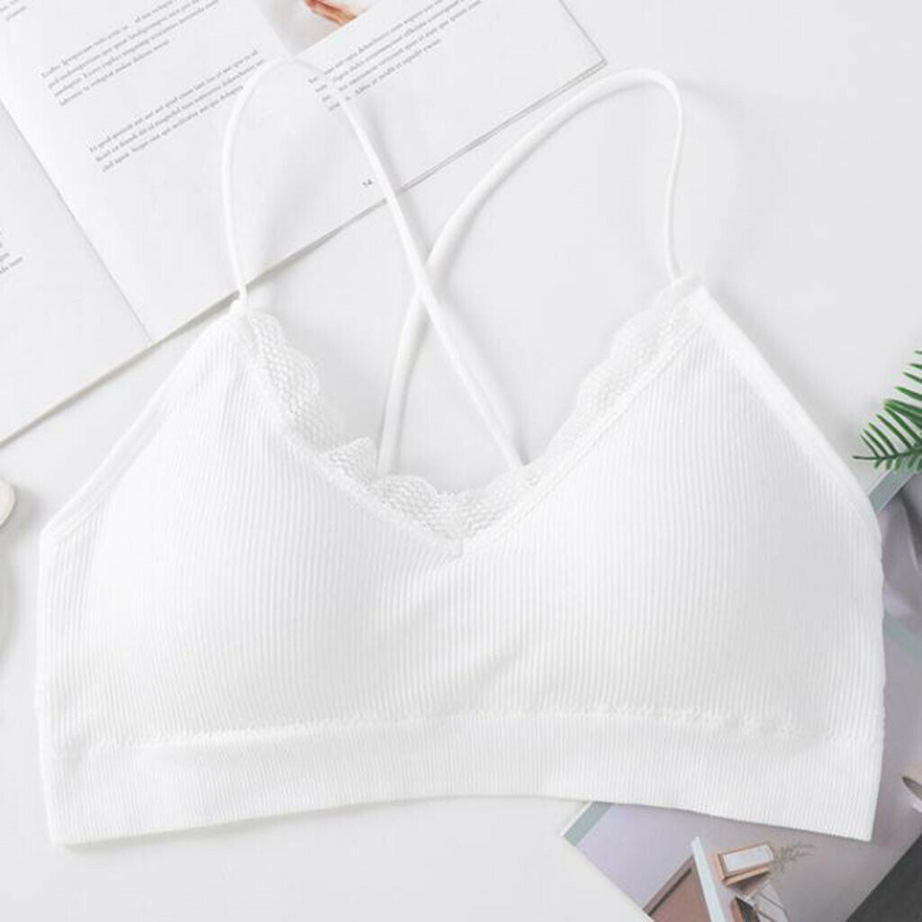 Women Bralette Spaghetti Straps Comfort Bra Padded Camisole Crop Top White