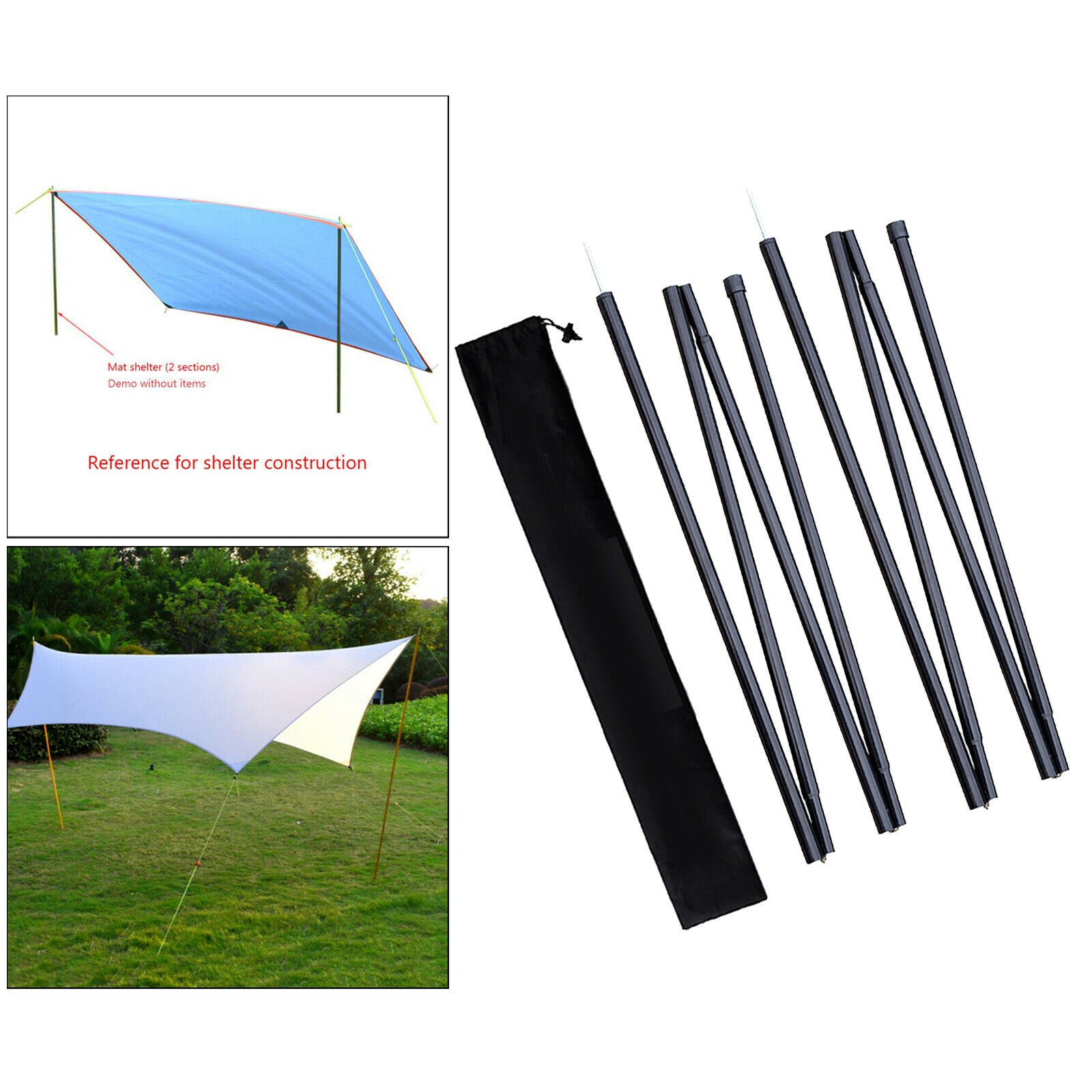 2Pack Solid Tarp Support Poles Camping Canopy Tent Rod with Storage Bag