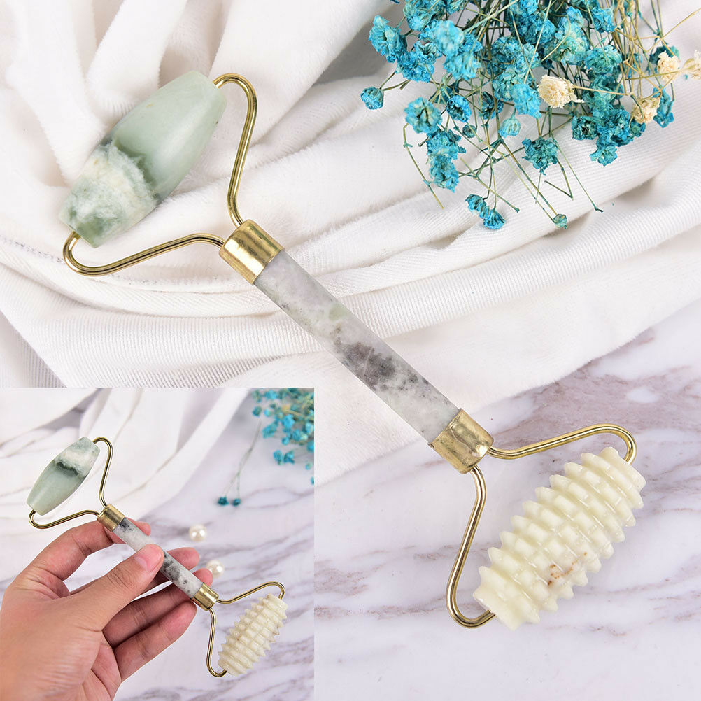 1xNatural Jade Stone Face Massager Roller Spa Head Neck Facial Beauty Tool BDAU