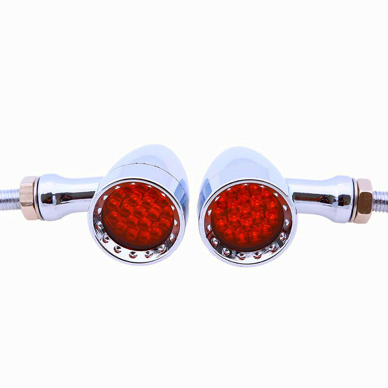 Red LED Chrome Housing Stop Brake/Running Turn Signal Tail Light For Motorcycle