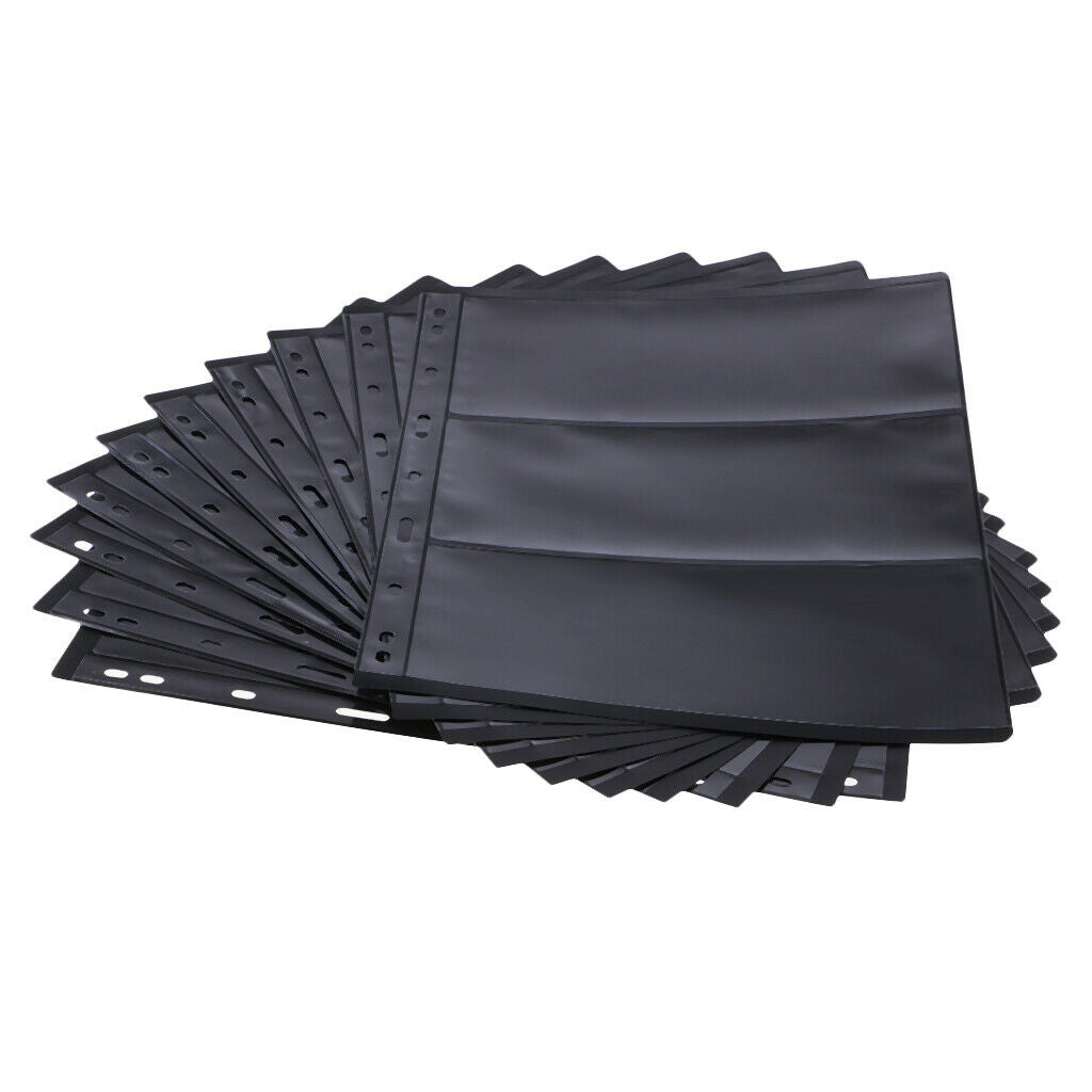 Black PVC Page of Paper Money Coin Album Loose-leaf Inners Coin Holder 3line