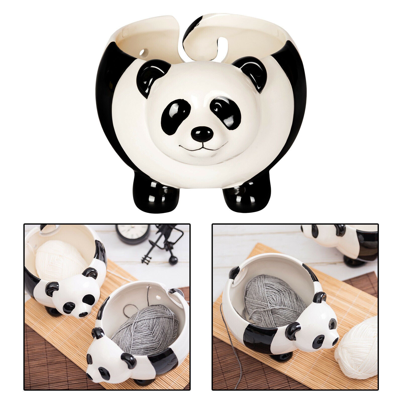 Yarn Bowl Panda Winder Organizer 6.7'' w/ Holes Crocheting Knit Yarns Decor
