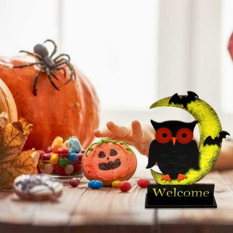 Crescent Bat Owl Halloween Wooden Desktop Ornaments Creative Decor for Home