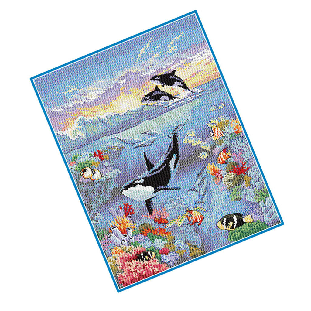 Ocean World Stamped Cross Stitch Kits For Kids Embroidery 11 Counted