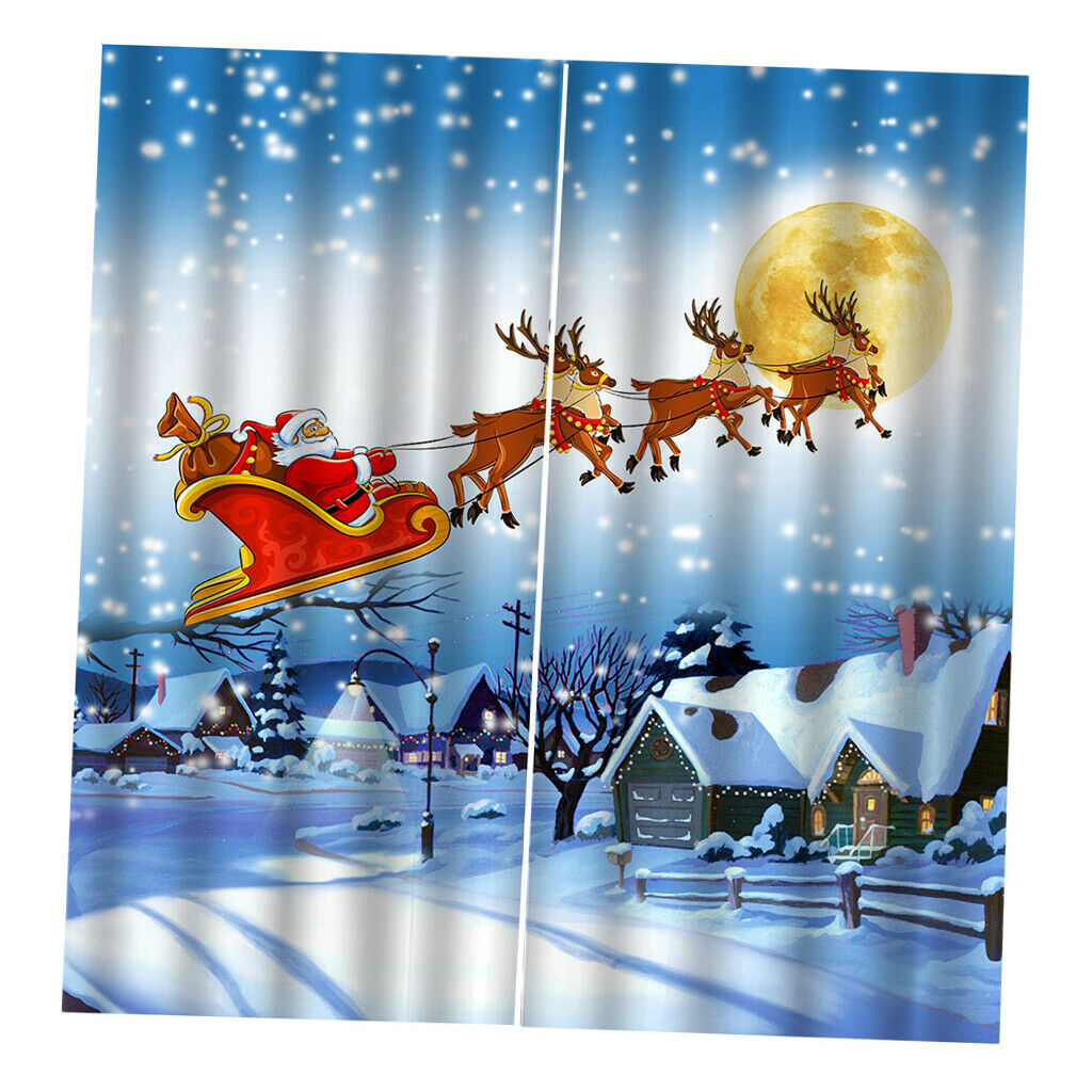 100x140cm Christmas Santa Curtains Set Window Waterproof 2Panels Drapes Xmas