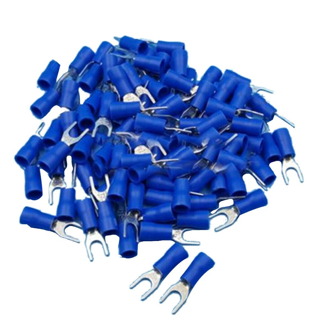 100x Blue Insulated Spade Fork Connector Electrical Crimp Wire Terminals