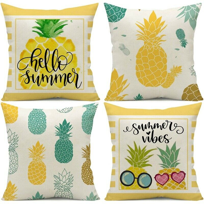 Summer Pillow Covers 18X18 Set of 4,Throw Farmhouse Pillow Covers Linen CushK7H2