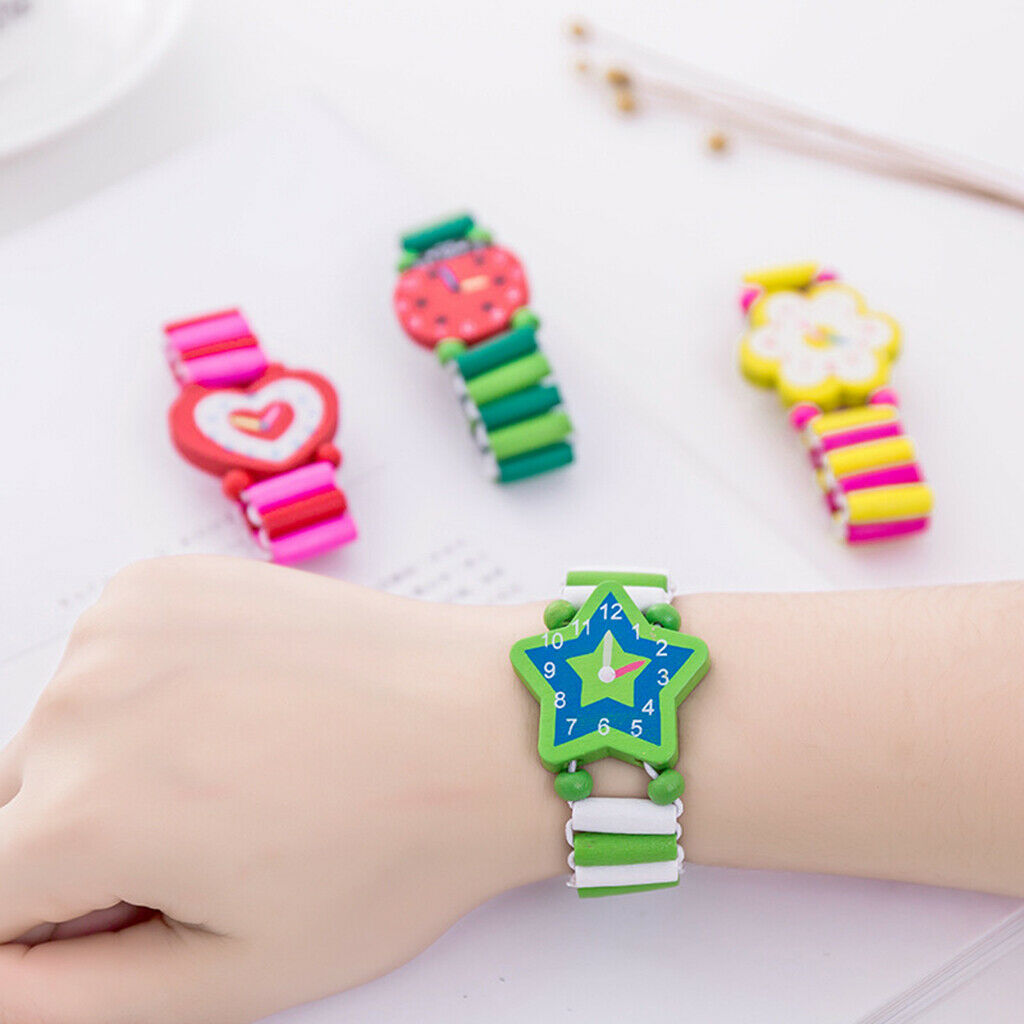Set of 3 Simulation Wooden Cartoon Watches Toys for Boys Girs Party Favors