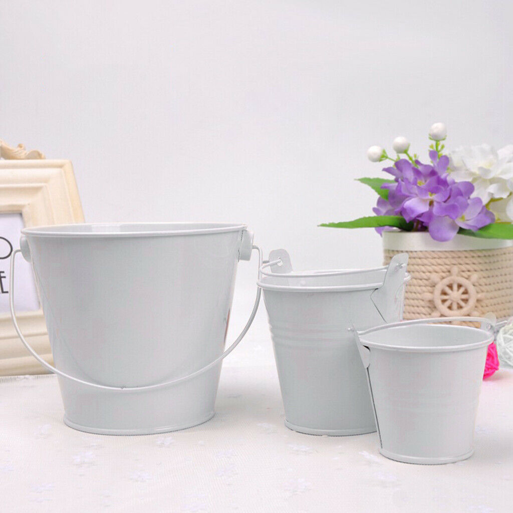Mini Metal Bucket Candy Box Pails Flower Planter Wedding Party Favor White M