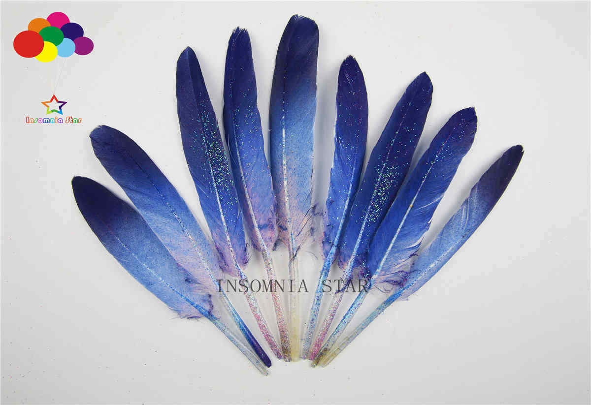 100pcs Beautiful Glitter Blue Sky Duck feather 10-15cm / 4-6 inches