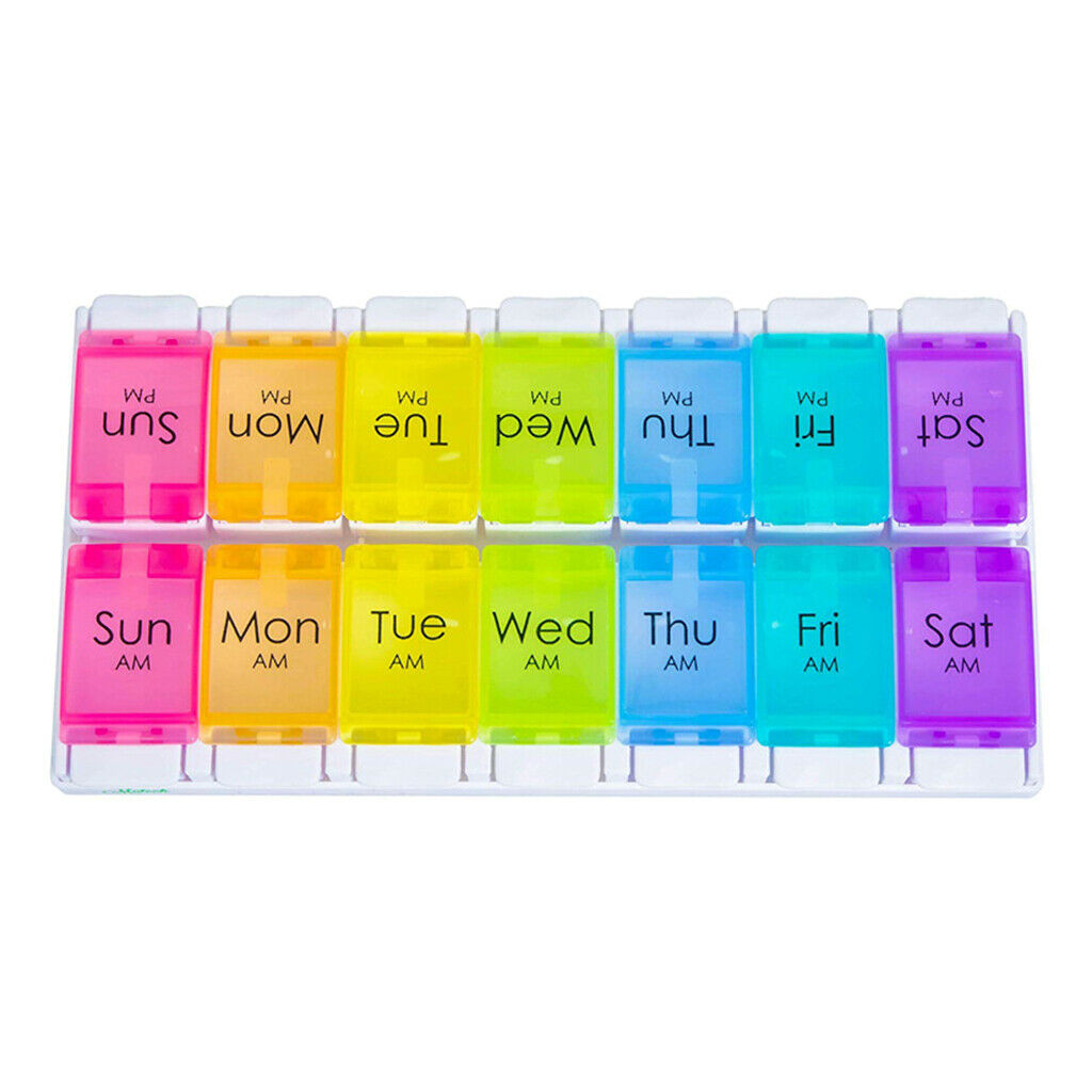 7-Day Weekly Pills Organizer 2 Times a Day Push Button Daily Colored Case