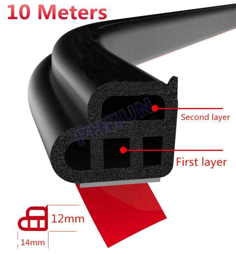 10M Car Door Hood Trunk Rubber Seal Strip Dual Layer Upgraded Sound Insulation