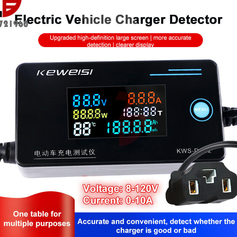 Electric Vehicle Charger Detector Voltage Current Meter Power Temp Tester 8-120V