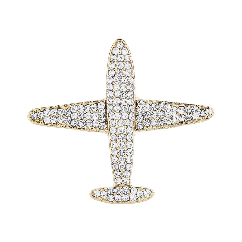 2Pieces Mens Airplane Brooch Lapel Corsage Crystal Rhinestion Badge Jewelry