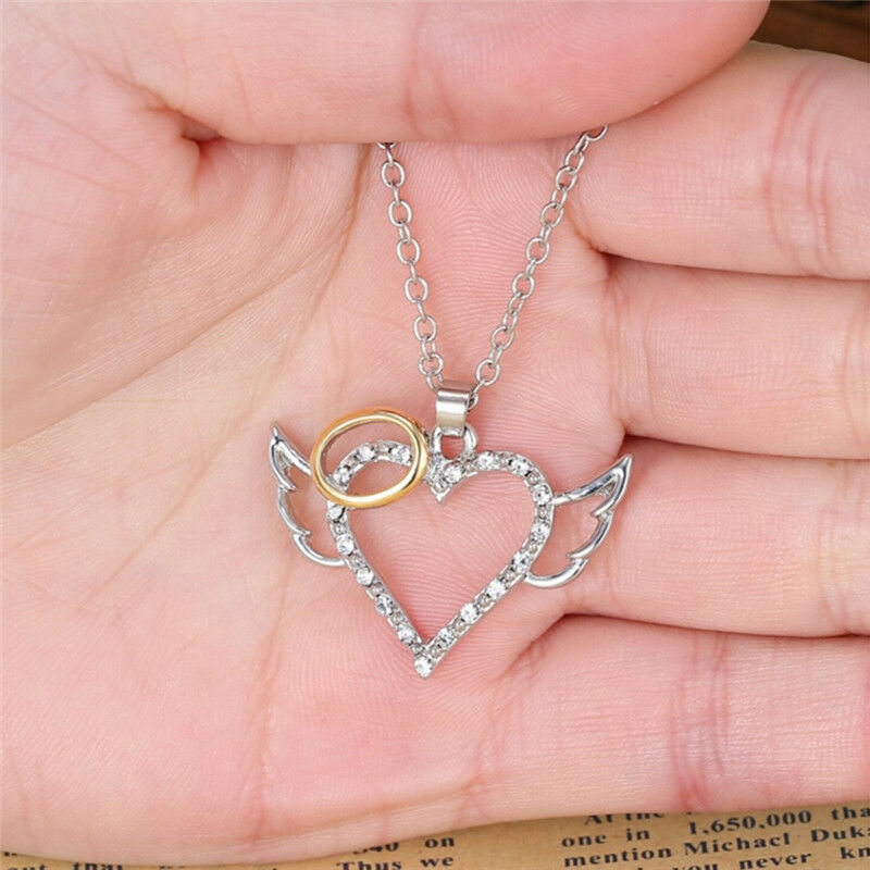 Fashion Angel Wings Love Heart Pendant Necklace Jewelry Chain Necklac.l8