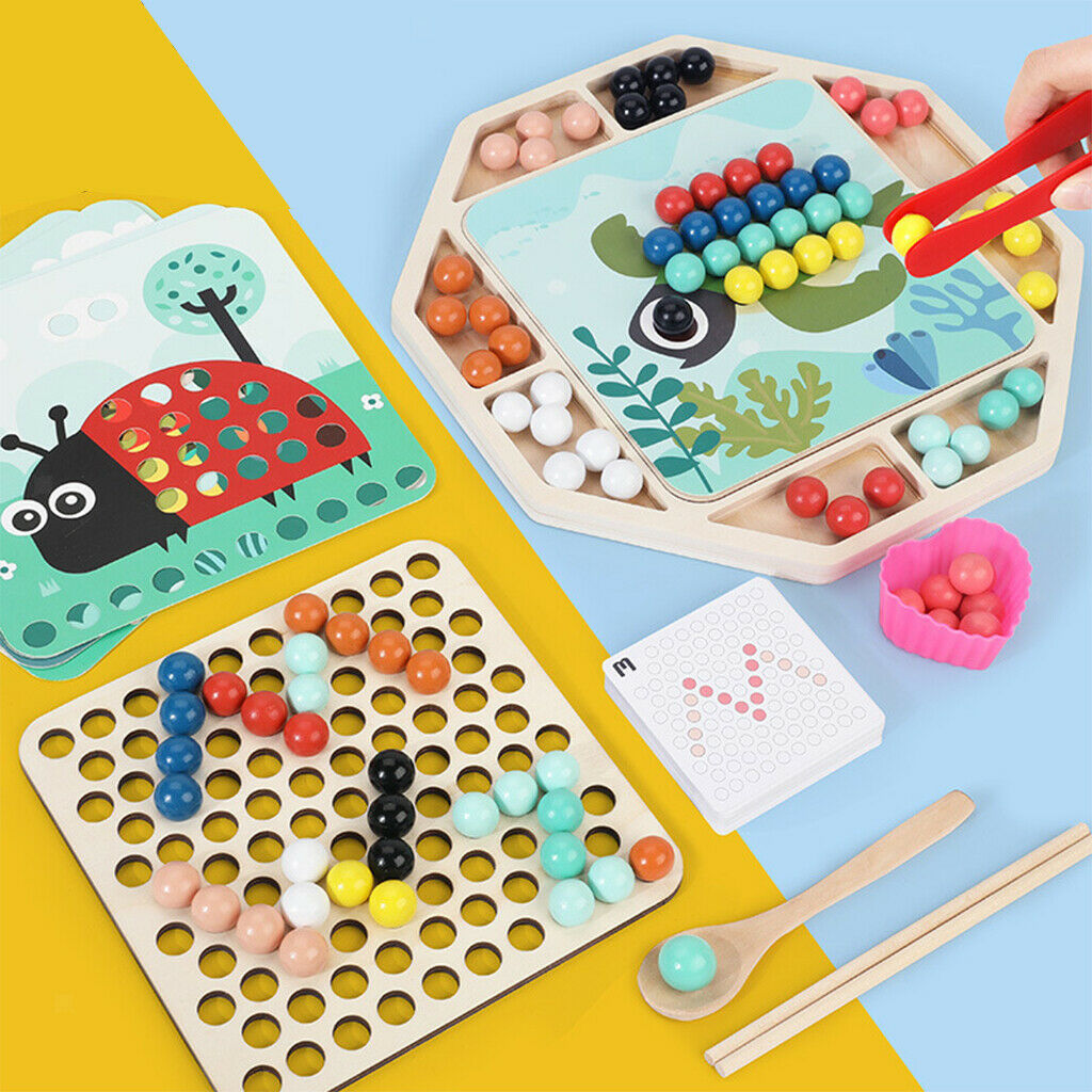 Wood Beads Game Board Early Children Preschool Toddler Toys Matching Game