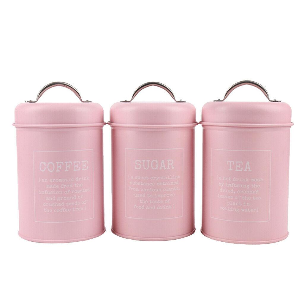 3lots Iron Canisters Sealed Boxes Kitchen Candy Storage Container Pink
