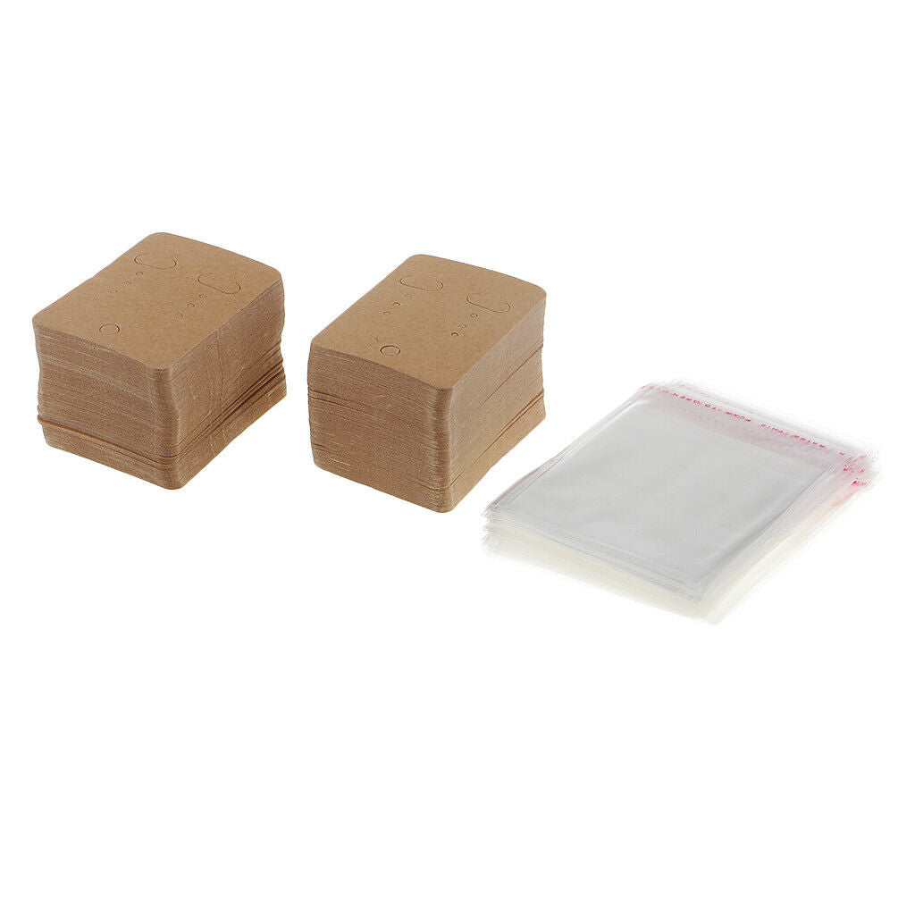 400pcs kraft paper ear hooks earring stud display cards & self adhesive bags