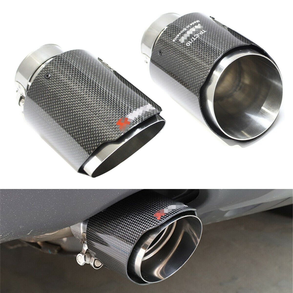 Real Carbon Fiber Exhaust Tips 63mm Inlet Car Muffler Pipe stainless steel 1pcs