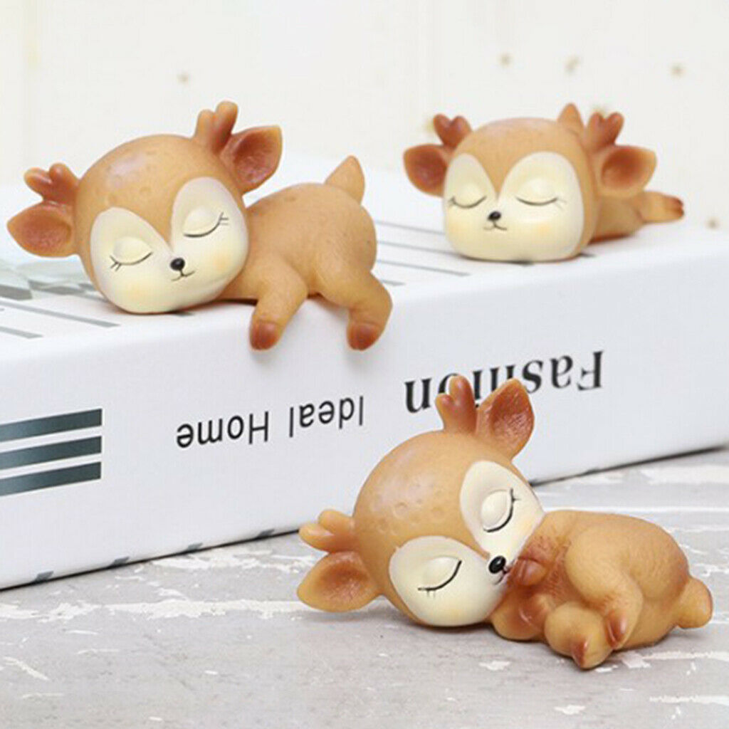 4x Sleeping Deer Baby Car Decoration Cartoon Desktop Silicone Craft DIY Ornament