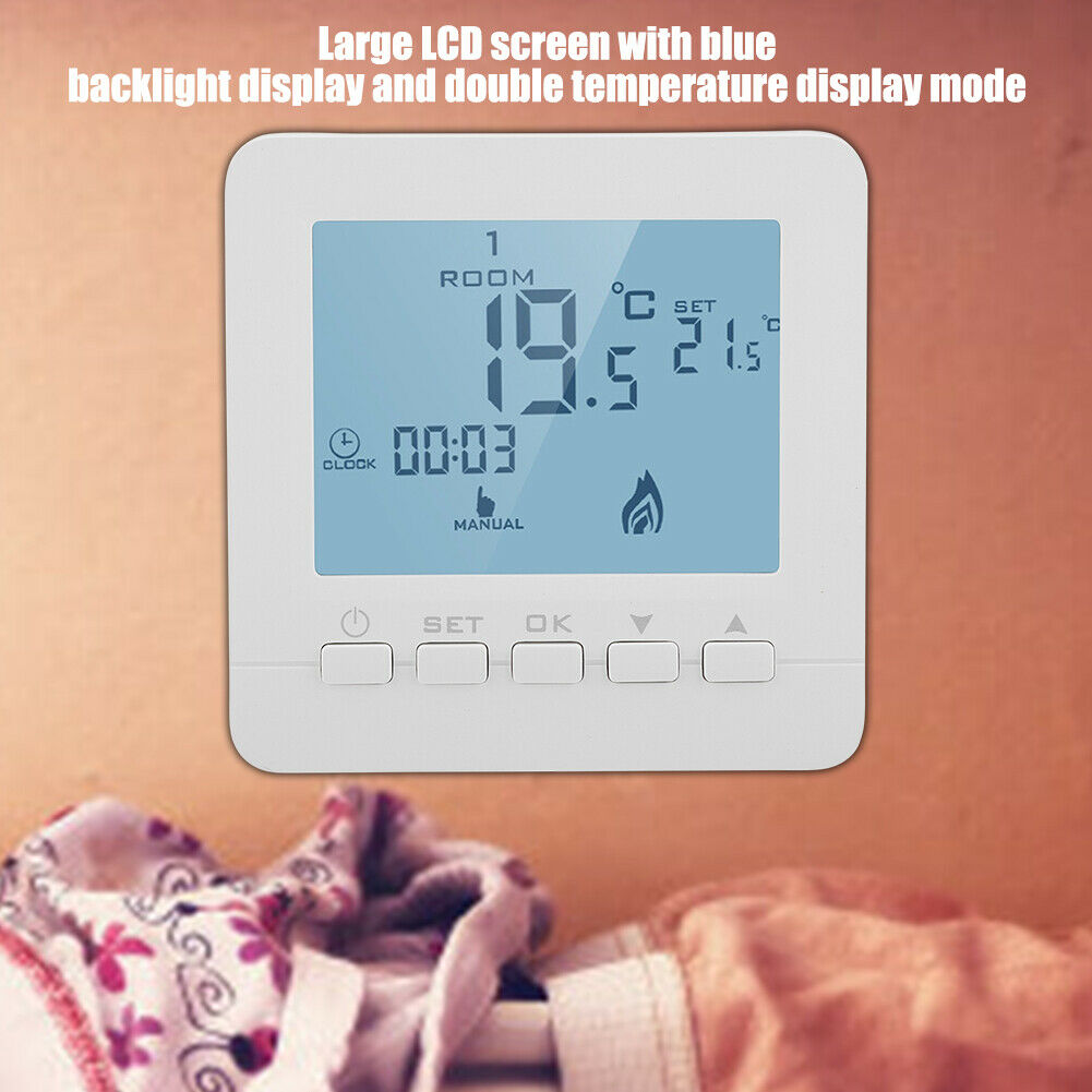 Digital LCD Heating Thermostat Dual Temperature Display Home Temp Controller 5A