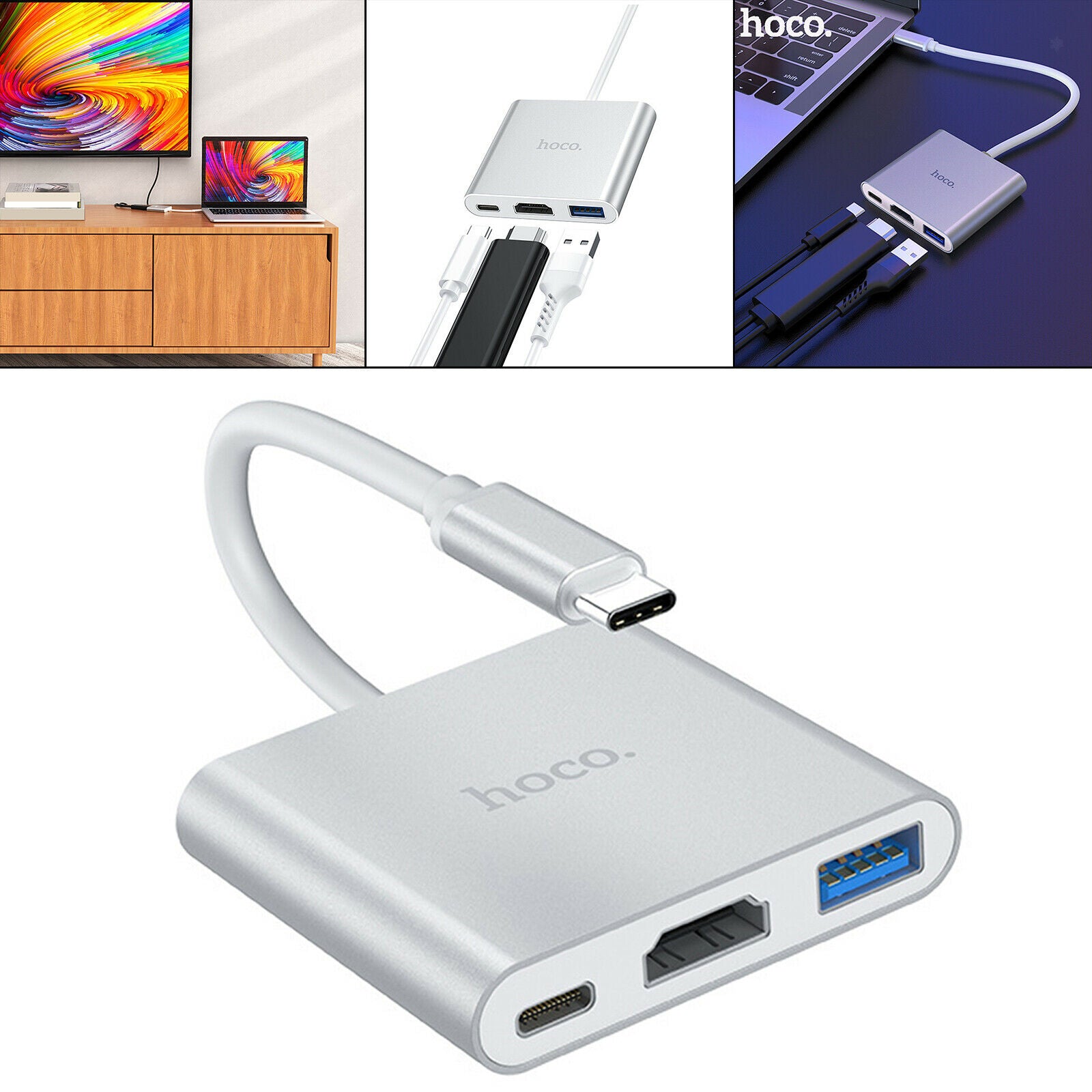 USB 3.1 Type C to HDMI +USB3.0+PD Ports Adapter Converter Hub Splitter