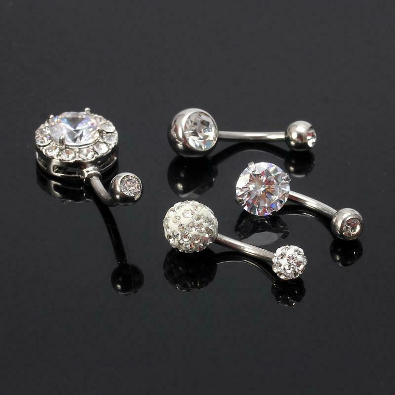 4PCS Titanium CZ Opal Belly Button Rings Set Navel Barbell Piercing Body Jewelry
