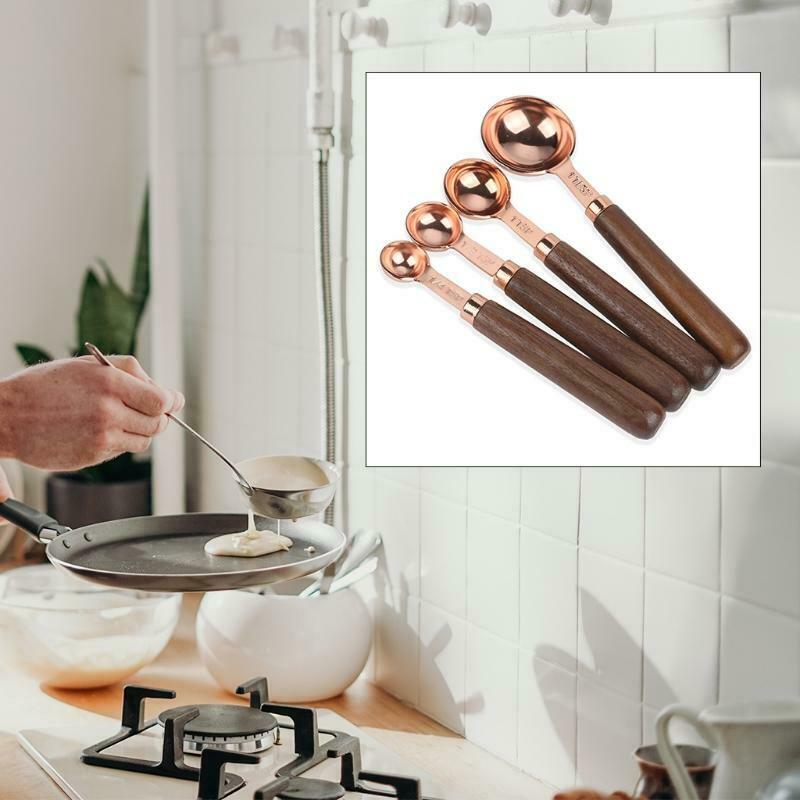 4 Pcs Multi-size Kitchen Measuring Spoon Durable Practical Wooden Handle Baking