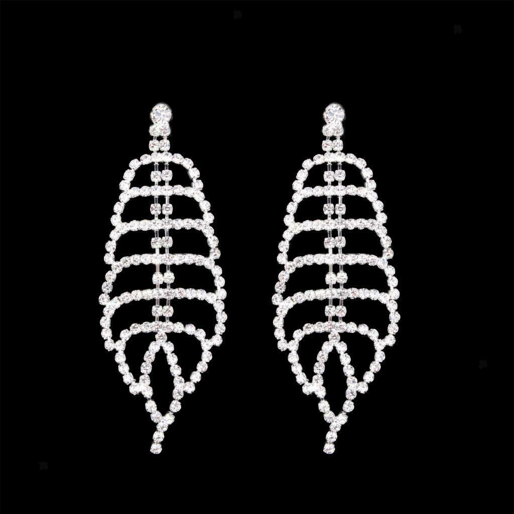 Women Ladies Crystal Rhinestone White Long Tassel Drop Dangle Earrings White
