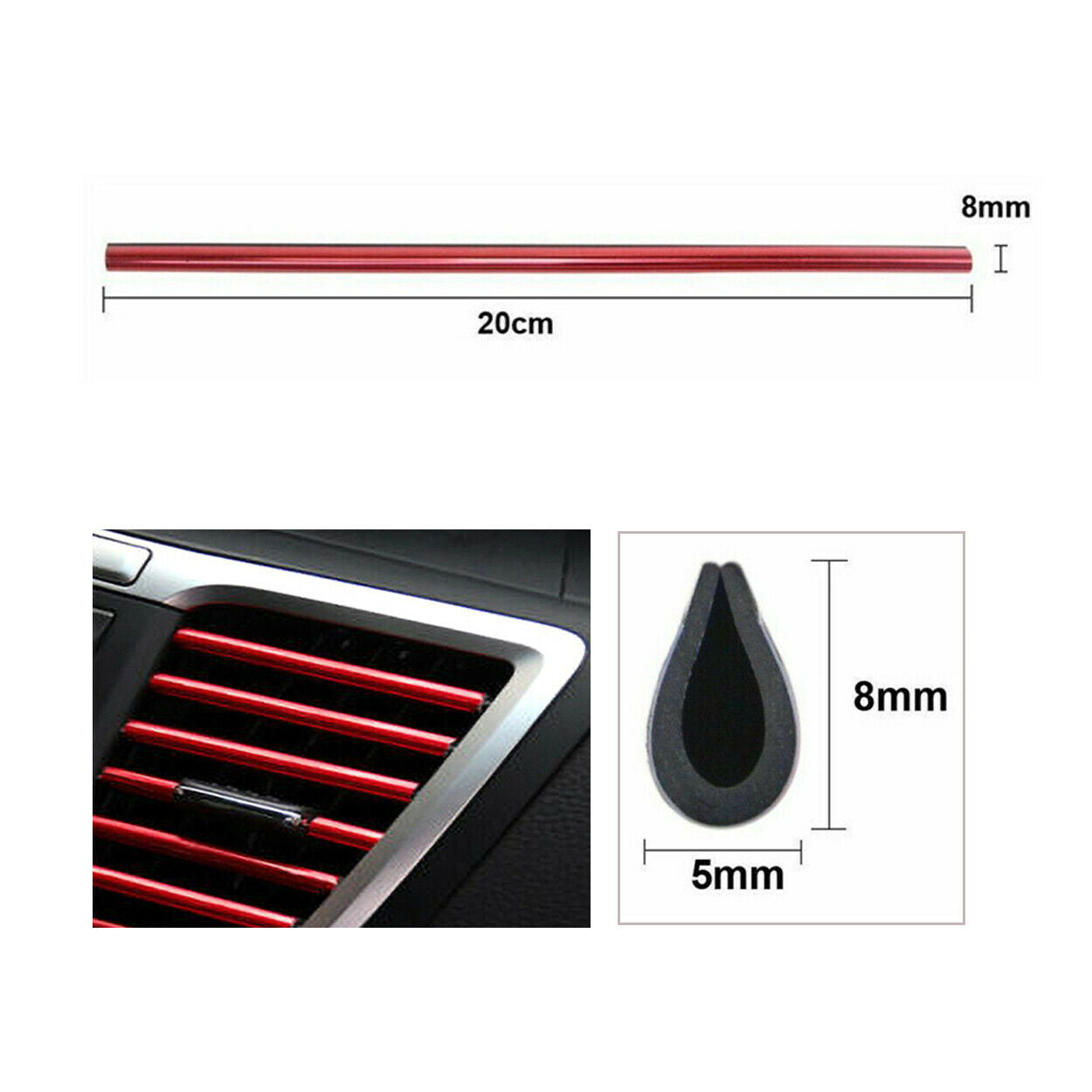 10 Ã— Red Air Conditioner Air Outlet Decoration Strip Cover Car Accessories PVC